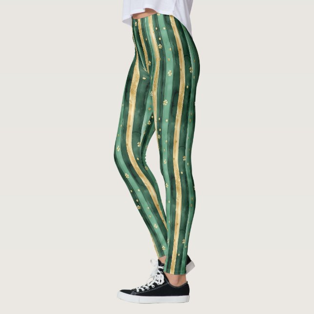 Green Gold Shamrock St. Patrick's Day Leggings (Vänster)