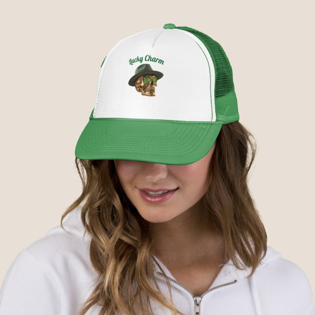 Green Gold Skul Fedora Hat St.Patricks Day Trucker Keps (In Situ)