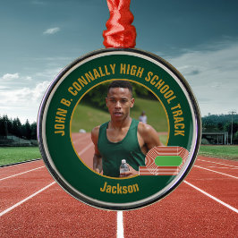 Green Gold Track Team Photo Runner Christmas Julgransprydnad Metall