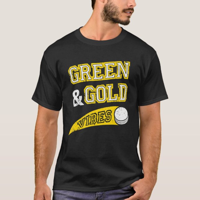 Green & Gold Vibes Hockey Team Fan T Shirt (Framsida)