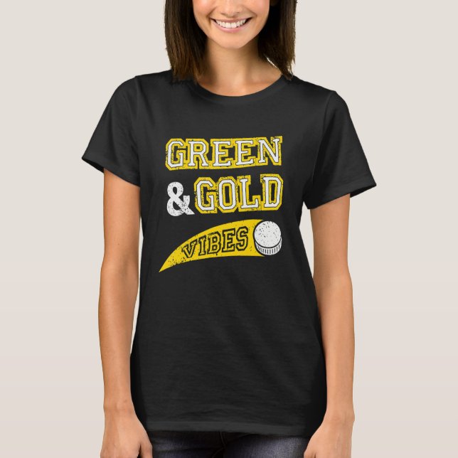 Green & Gold Vibes Hockey Team Fan T Shirt (Framsida)
