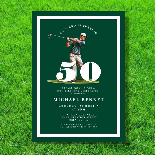 Green Golf 50th Birthday Invitation Inbjudningar (Green Golf 50th Birthday Invitation)