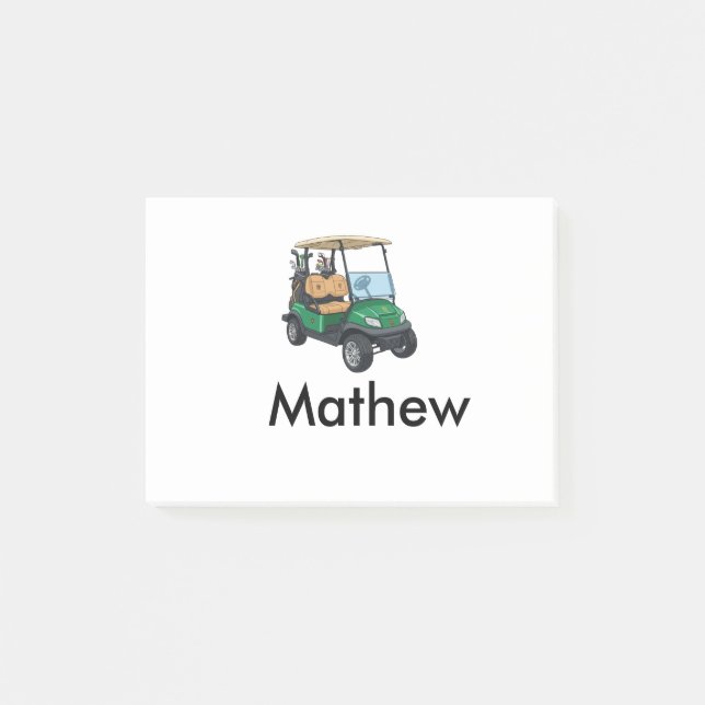 Green golf car name man sports boy gifts letter  post-it block (Framsida)