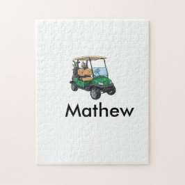 Green golf car name man sports boy gifts letter  pussel