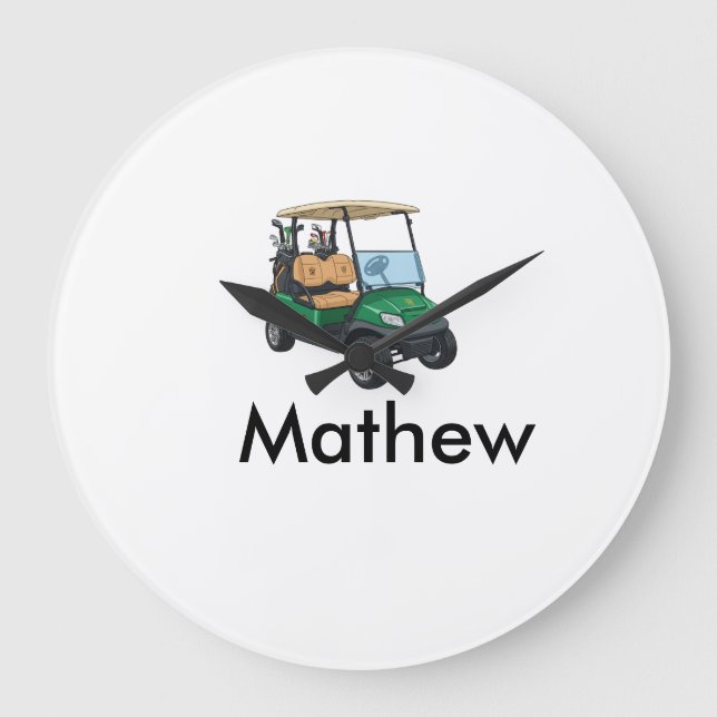 Green golf car name man sports boy gifts letter  stor klocka (Framsida)
