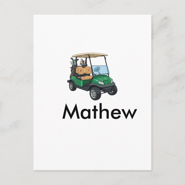 Green golf car name man sports boy gifts letter  vykort (Framsida)