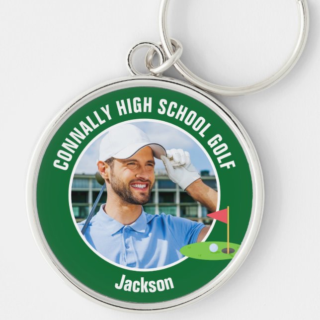Green Golfer Photo High School Golf Team Rund Silverfärgad Nyckelring (Framsidan)