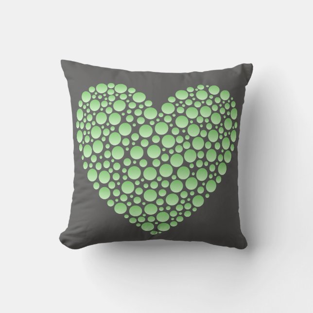 Green Gradient Heart Circles – Dark Grey Minimal  Kudde (Framsida)