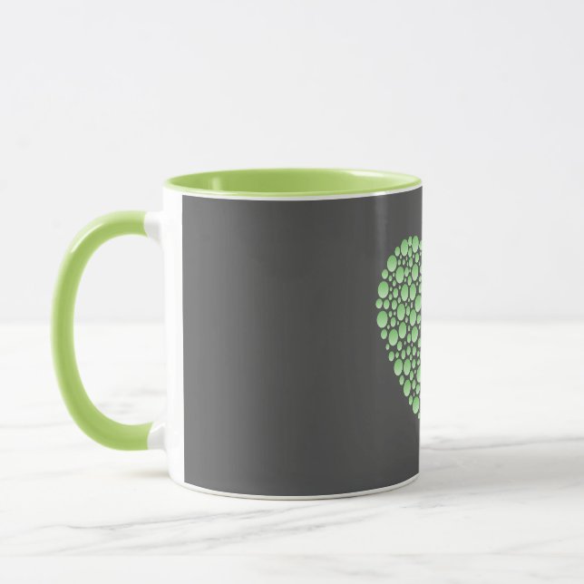 Green Gradient Heart Circles – Dark Grey Minimal  Mugg (Vänster)