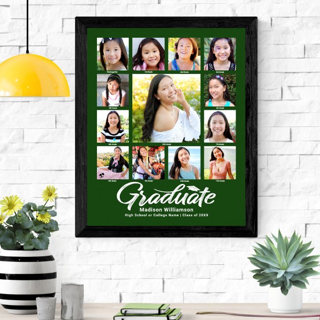 Green Graduation K–12 Fotokollage manus Modern Poster (Skapare uppladdad)
