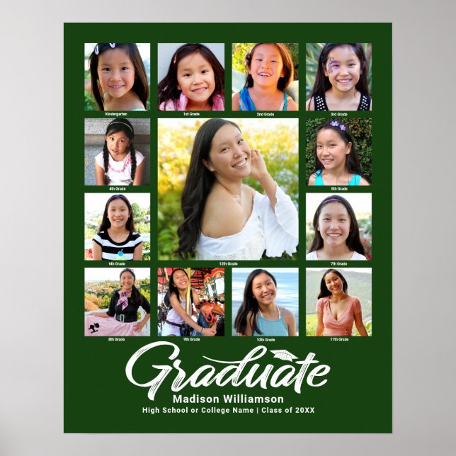 Green Graduation K–12 Photo Collage Script Modern Poster (Framsidan)