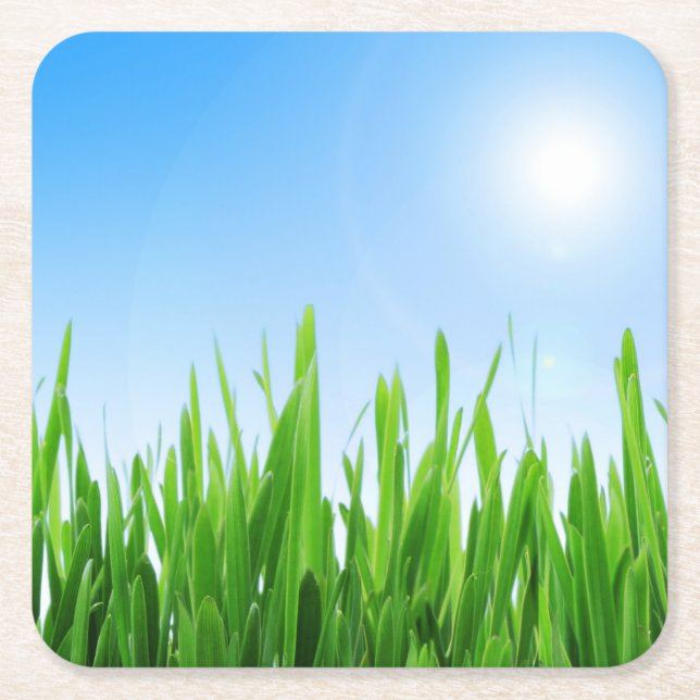 Green Grass And Sky Banner Underlägg Papper Kvadrat (Framsidan)