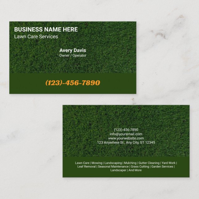 Green Grass Lawn Care Landscaping Tree Service Visitkort (Fram/baksida)