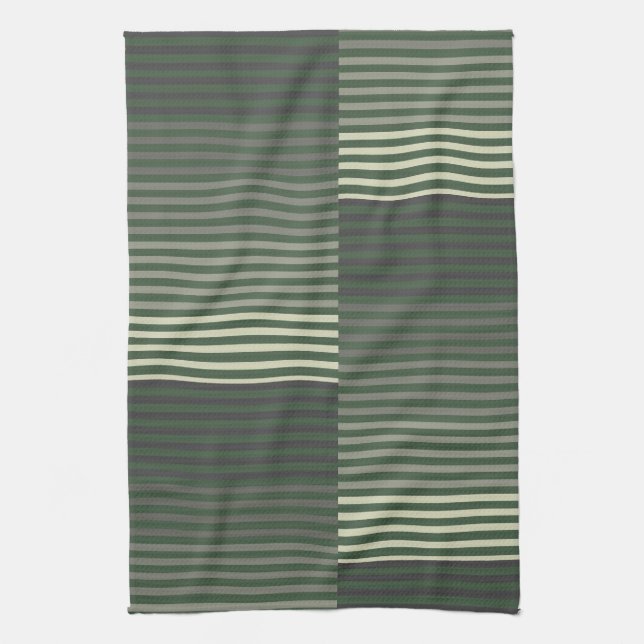 Green, Gray, Black, Cream Stripes Kökshandduk (Vertikal)