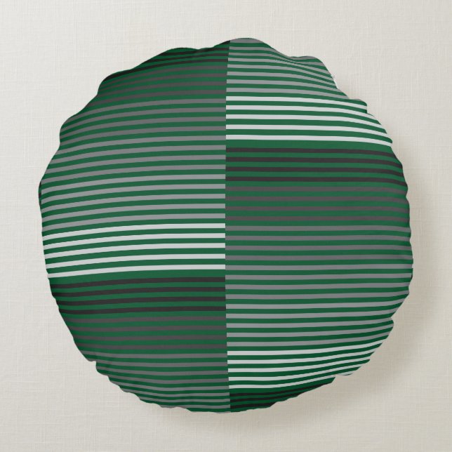 Green, Gray, Black, White Stripes Rund Kudde (Baksidan)