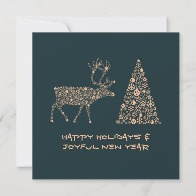 Green greeting card HAPPY HOLIDAYS JOYFUL NEW YEAR Julkort (Framsida)