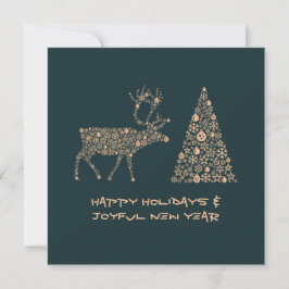 Green greeting card HAPPY HOLIDAYS JOYFUL NEW YEAR Julkort