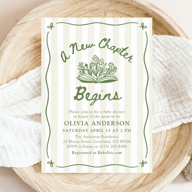 Green Hand Drawn A New Chapter Begins Baby Shower Inbjudningar (Green Hand Drawn A New Chapter Begins Baby Shower Invitation)