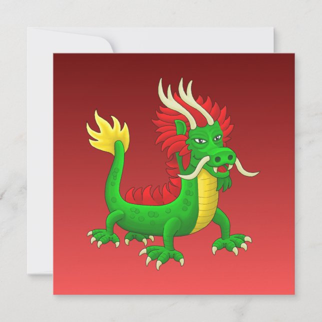 Green Hand Drawn Chinese Dragon Julkort (Framsida)