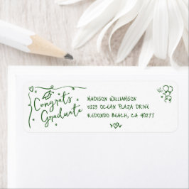 Green Hand Drawn Doodle Graduation White Address Returadress Etikett