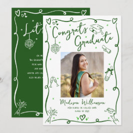Green Hand Drawn Doodles Graduate Photo White Fun Meddelande