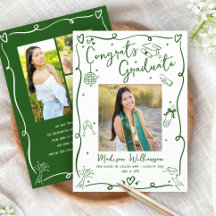 Green Hand Drawn Doodles Graduation 4 Photo White