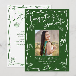 Green Hand Drawn Doodles Graduation Photo Retro Meddelande