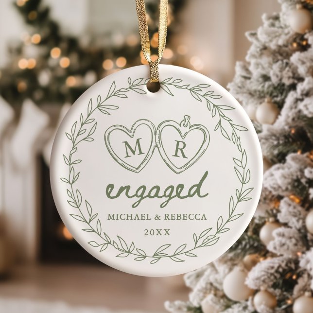 Green Hand Drawn Engaged Christmas Julgransprydnad Keramik (Skapare uppladdad)