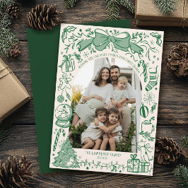 Green Hand Drawn Scribble Bow Arch Photo Christmas Julkort