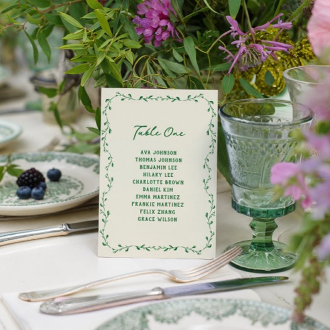 Green Hand Drawn Wedding Seating Chart Card Inbjudningar (Skapare uppladdad)