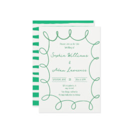 Green Hand Written Pinstripe Whimsical Wedding Inbjudningar