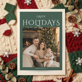 Green Happy Holidays Family Photo Christmas Card Julkort