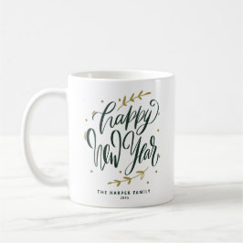 Green Happy New Year Modern Calligraphy Wreath Kaffemugg
