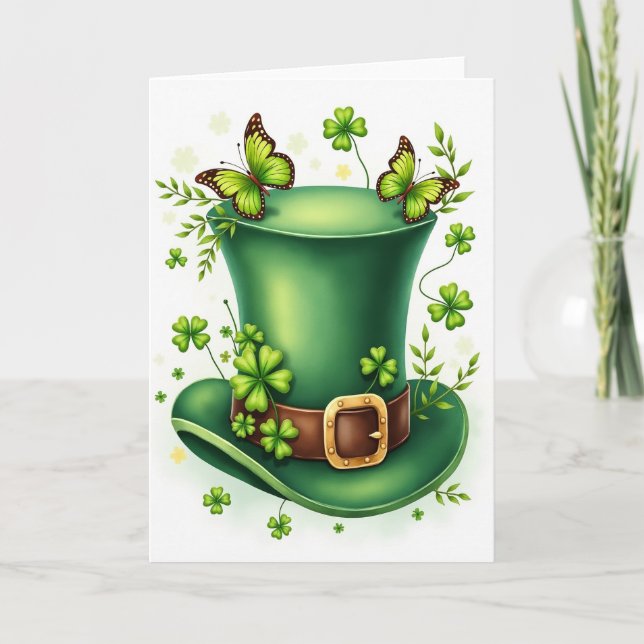 Green Hat Butterflies Scene Card Kort (Framsida)