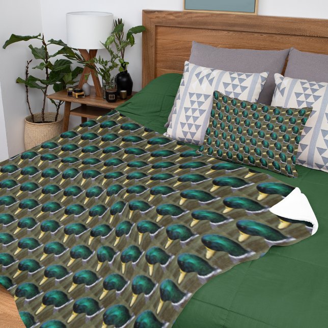 Green Headed Mallard Duck Photo Pattern Fleecefilt (In Situ Bed)