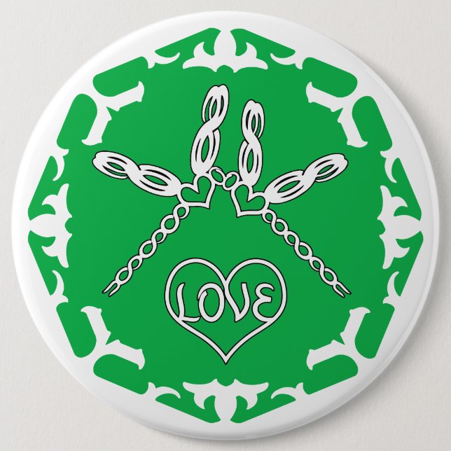 Green Heart Chakra "Love" Dragonflies White BG Knapp (Framsida)