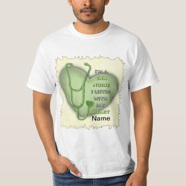Green Heart CNA Nurse T Shirt (Framsida)