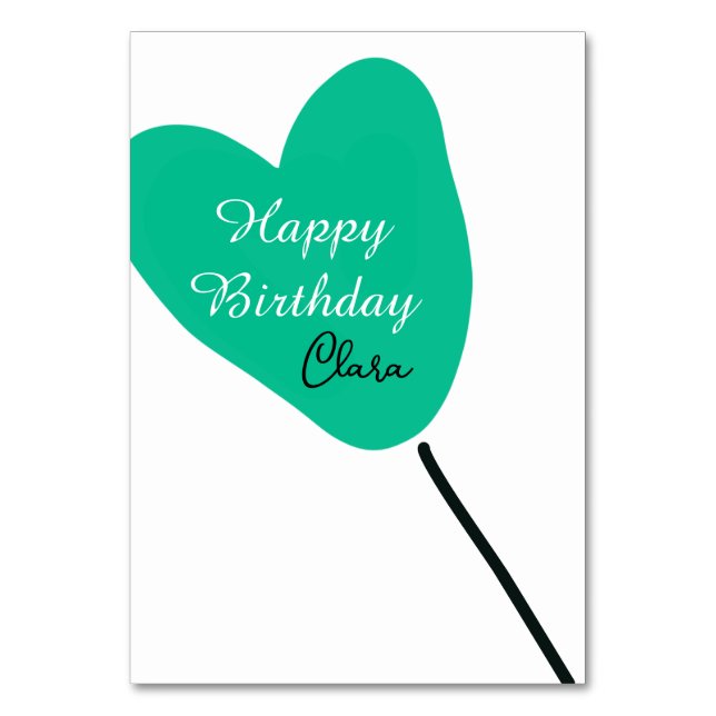 Green heart happy birthday white black balloon kid bordsnummer (Framsidan)