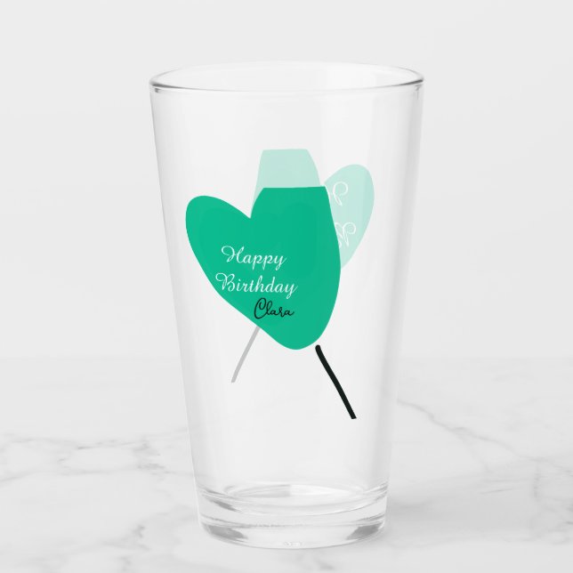 Green heart happy birthday white black balloon kid glaskopp (Framsida)