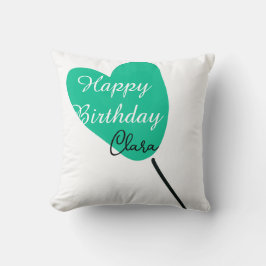 Green heart happy birthday white black balloon kid kudde