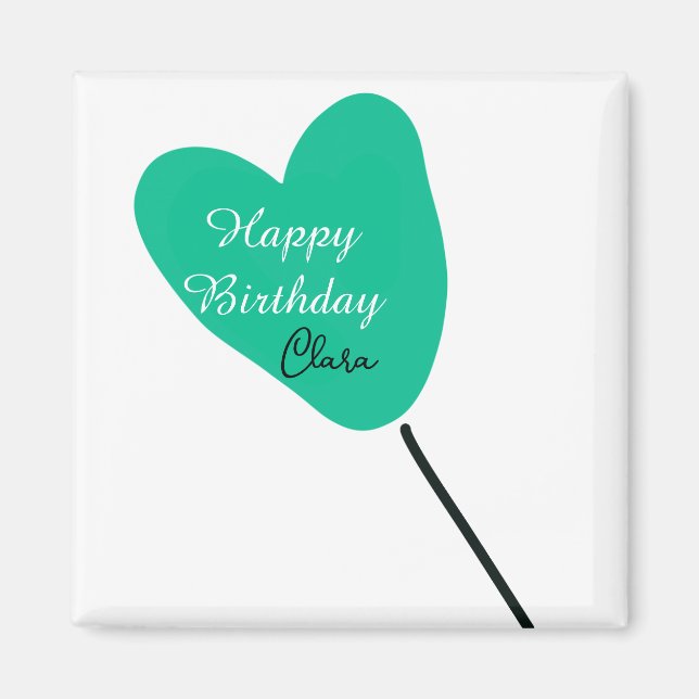 Green heart happy birthday white black balloon kid magnet (Framsidan)