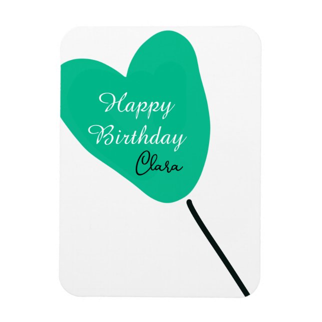 Green heart happy birthday white black balloon kid magnet (Vertikal)