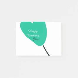 Green heart happy birthday white black balloon kid post-it block