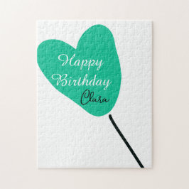 Green heart happy birthday white black balloon kid pussel