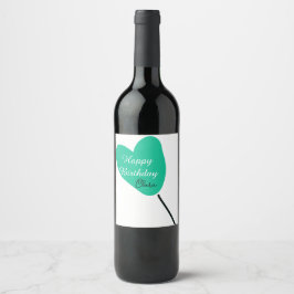 Green heart happy birthday white black balloon kid vinflaska etikett
