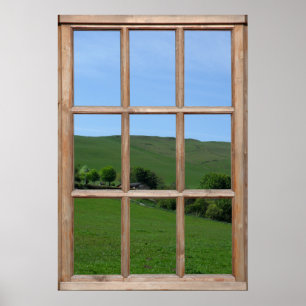 Green Hill View from a Window Poster