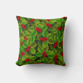 Green Holly with Red Berries Kudde
