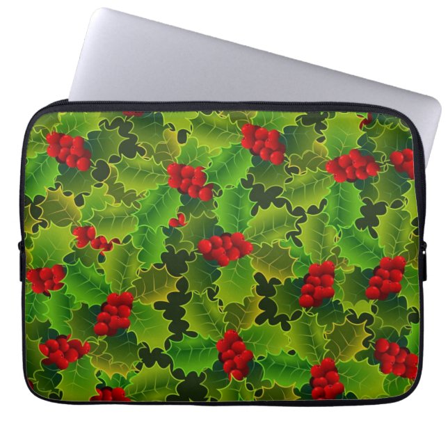 Green Holly with Red Berries Laptop Fodral (Framsidan)