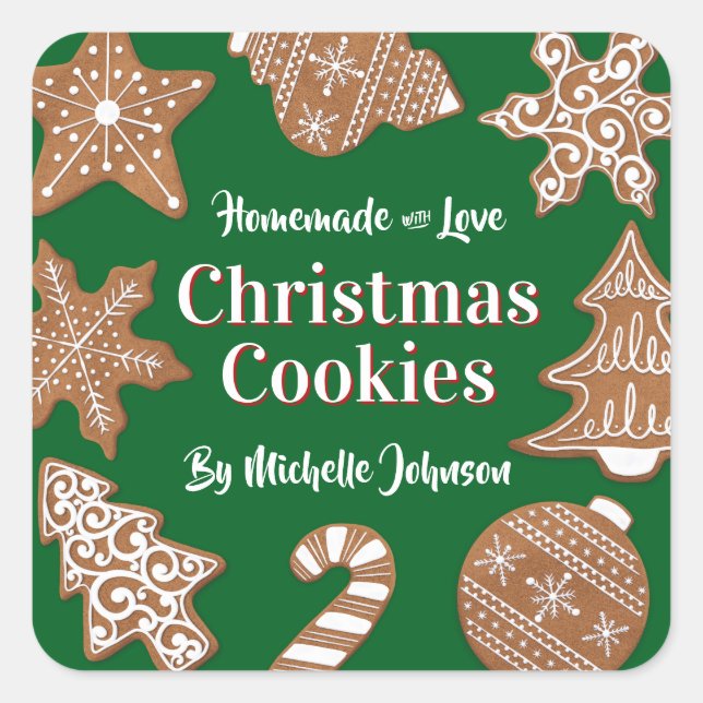 Green Homemade Christmas Cookies Fyrkantigt Klistermärke (Framsida)