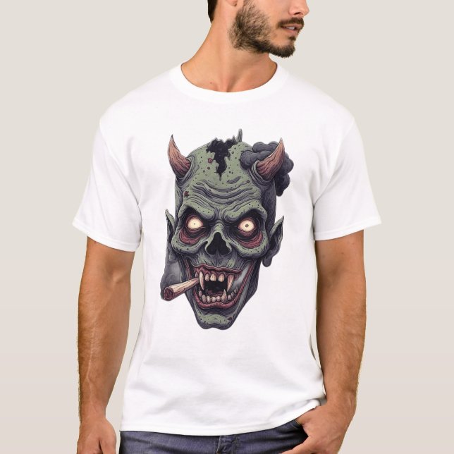 Green Horned Monster Graphic T Shirt (Framsida)